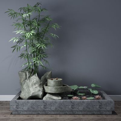 植物，小品，假山，喷泉