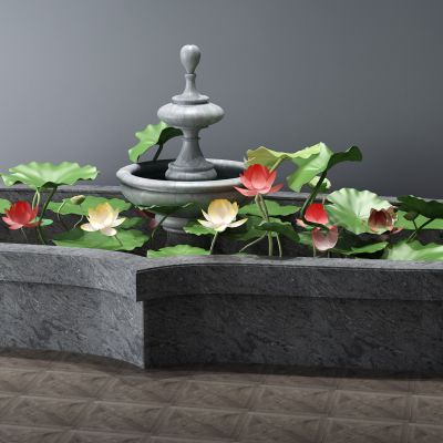 植物，小品，假山，喷泉