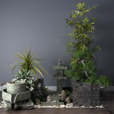 植物，小品，假山，喷泉