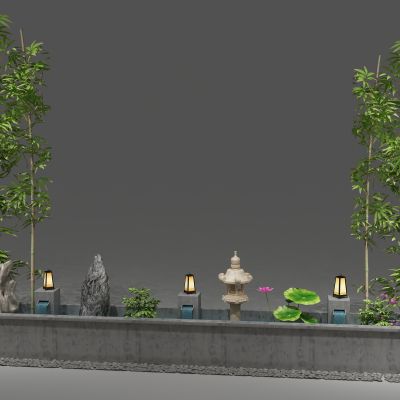 植物，小品，假山，喷泉