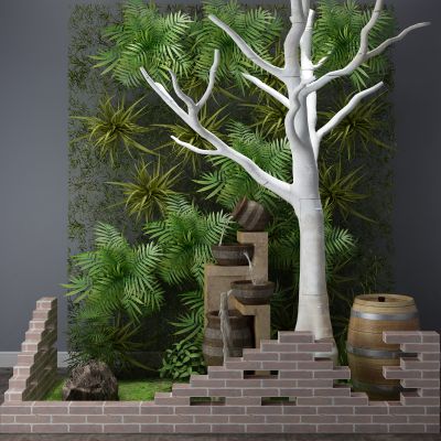 植物，小品，假山，喷泉