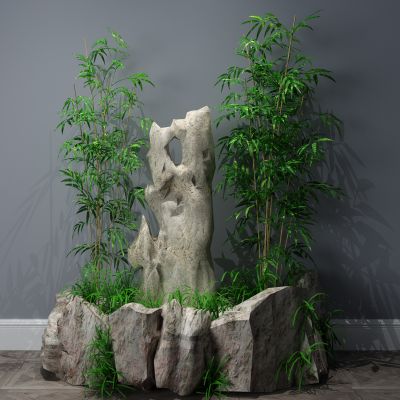 植物，小品，假山，喷泉