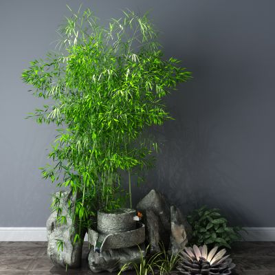 植物，小品，假山，喷泉