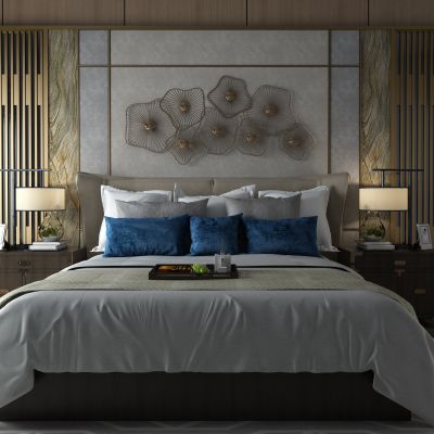 背景双人床，床头背景