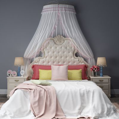 背景双人床，床头背景