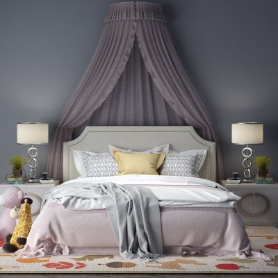 背景双人床，床头背景