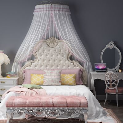 背景双人床，床头背景