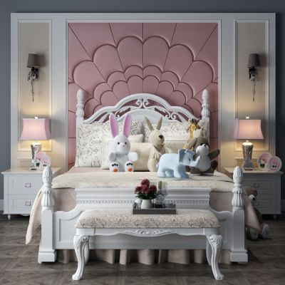 背景双人床，床头背景