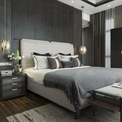 新中式卧室 床头柜 床尾凳 双人床 床 单人床