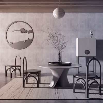 中式实木圆形餐桌椅组合