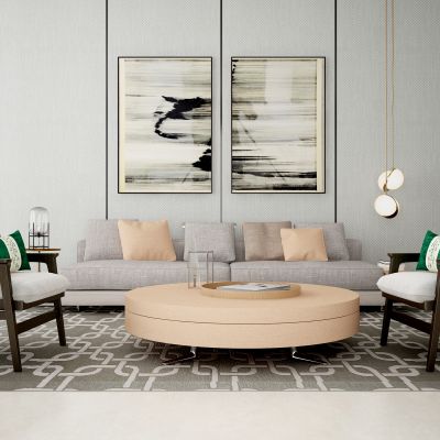 现代布艺多人沙发