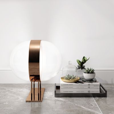 现代台灯盆栽书籍摆件组合