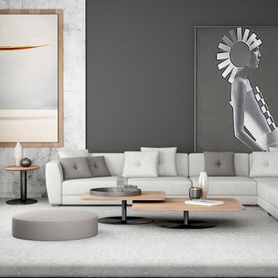 现代布艺多人沙发茶几组合