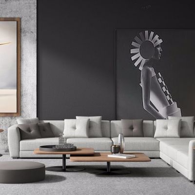 北欧灰色沙发茶几组合