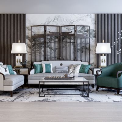 新中式沙发茶几组合