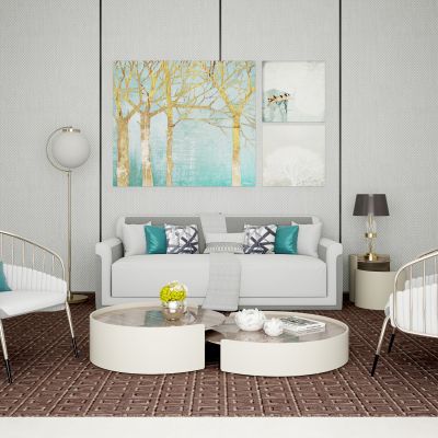 现代布艺多人沙发茶几组合