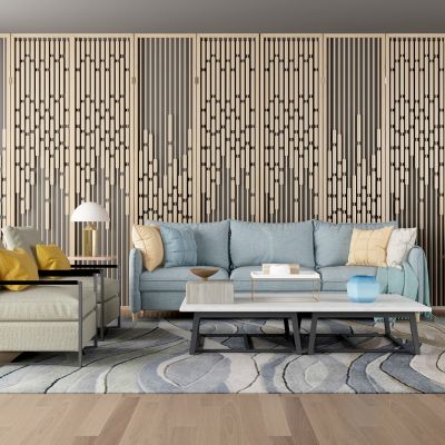 现代布艺多人沙发茶几组合