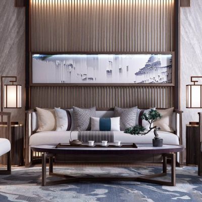 新中式沙发茶几组合