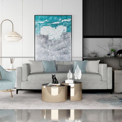 现代布艺多人沙发