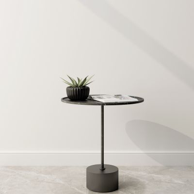 现代圆几盆栽书籍组合