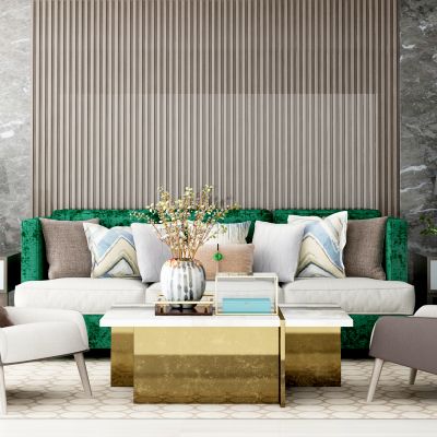 现代布艺多人沙发