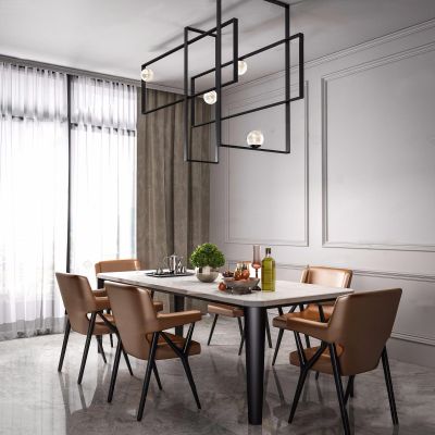 现代餐桌椅吊灯组合