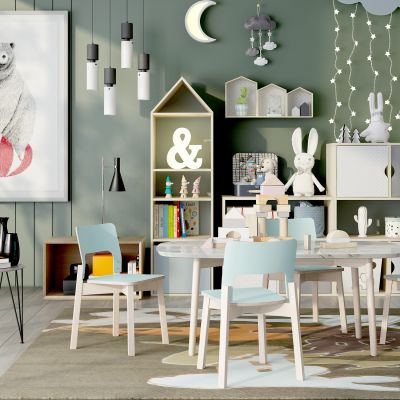现代儿童餐桌边柜组合