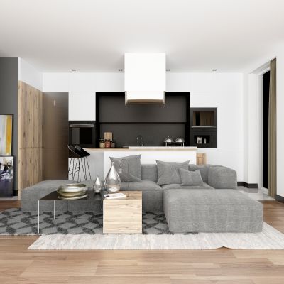 现代布艺多人沙发茶几组合