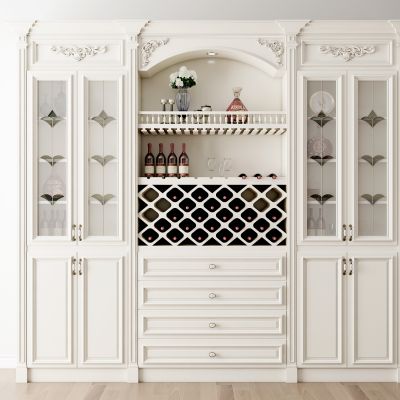 简欧白色酒柜摆件组合