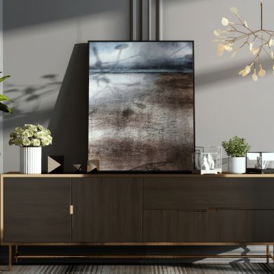 后现代玄关边柜、盆栽、装饰画组合