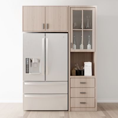 现代实木酒柜冰箱组合