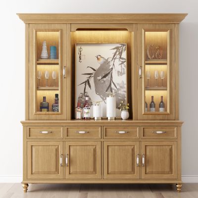 新中式实木酒柜挂画组合