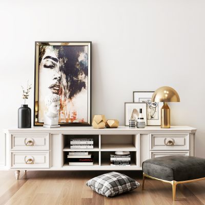 欧式电视柜装饰画书籍摆件组合