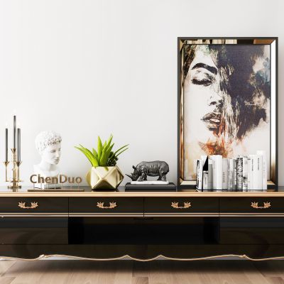 简欧电视柜摆件装饰画组合