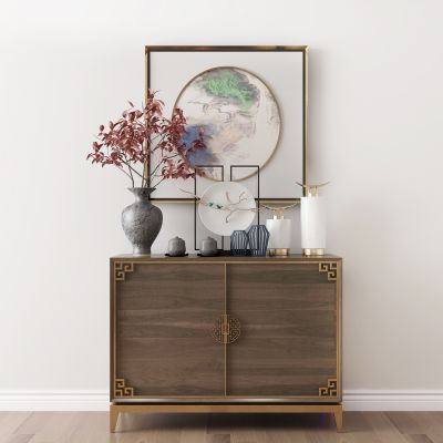 新中式实木摆件挂画装饰柜