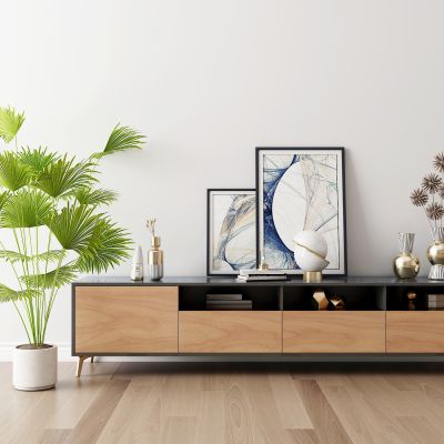 现代装饰画台灯电视柜组合