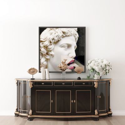 欧式黑色装饰柜挂画摆件组合