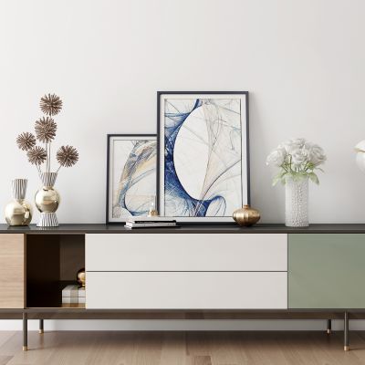 现代简约电视柜装饰画吊灯摆件组合