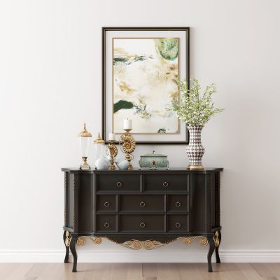 欧式实木装饰柜摆件挂画组合