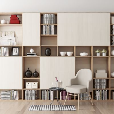 现代书柜单椅组合