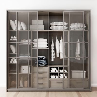 现代衣柜抱枕衣服组合