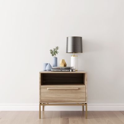 现代实木床头柜台灯摆件组合