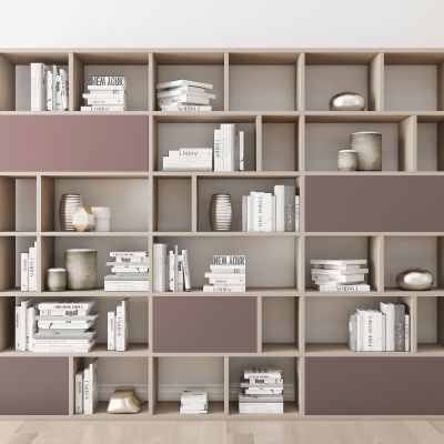 现代实木书柜书籍摆件组合