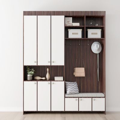 现代实木鞋柜摆件组合