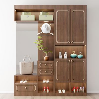 新中式鞋柜盆栽摆件组合