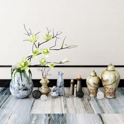 新中式瓷器花瓶花卉摆件组合