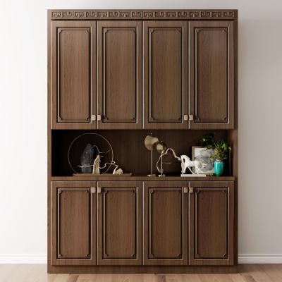 新中式实木鞋柜摆件组合