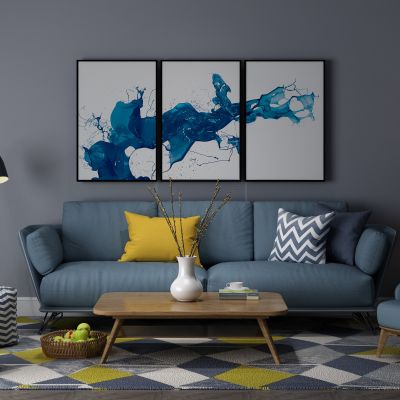 组合沙发，蓝色布艺沙发