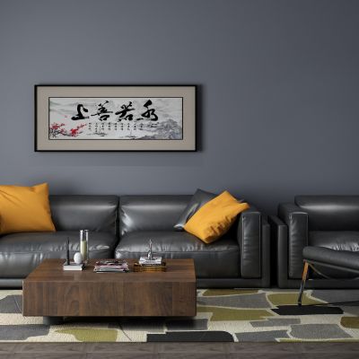 组合沙发，黑色皮革沙发