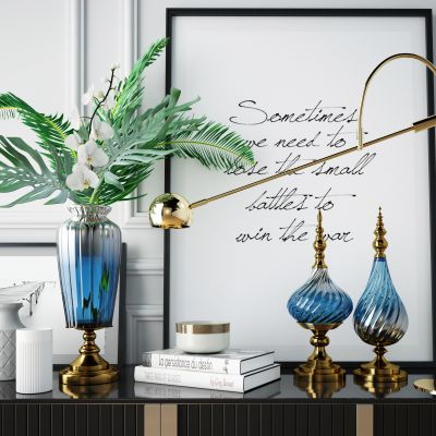 欧式玻璃金属花瓶书籍摆件